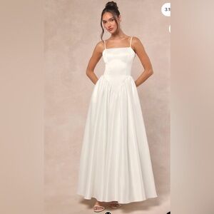 NWOT lulus Bria White Basque Waist Maxi Dress READ